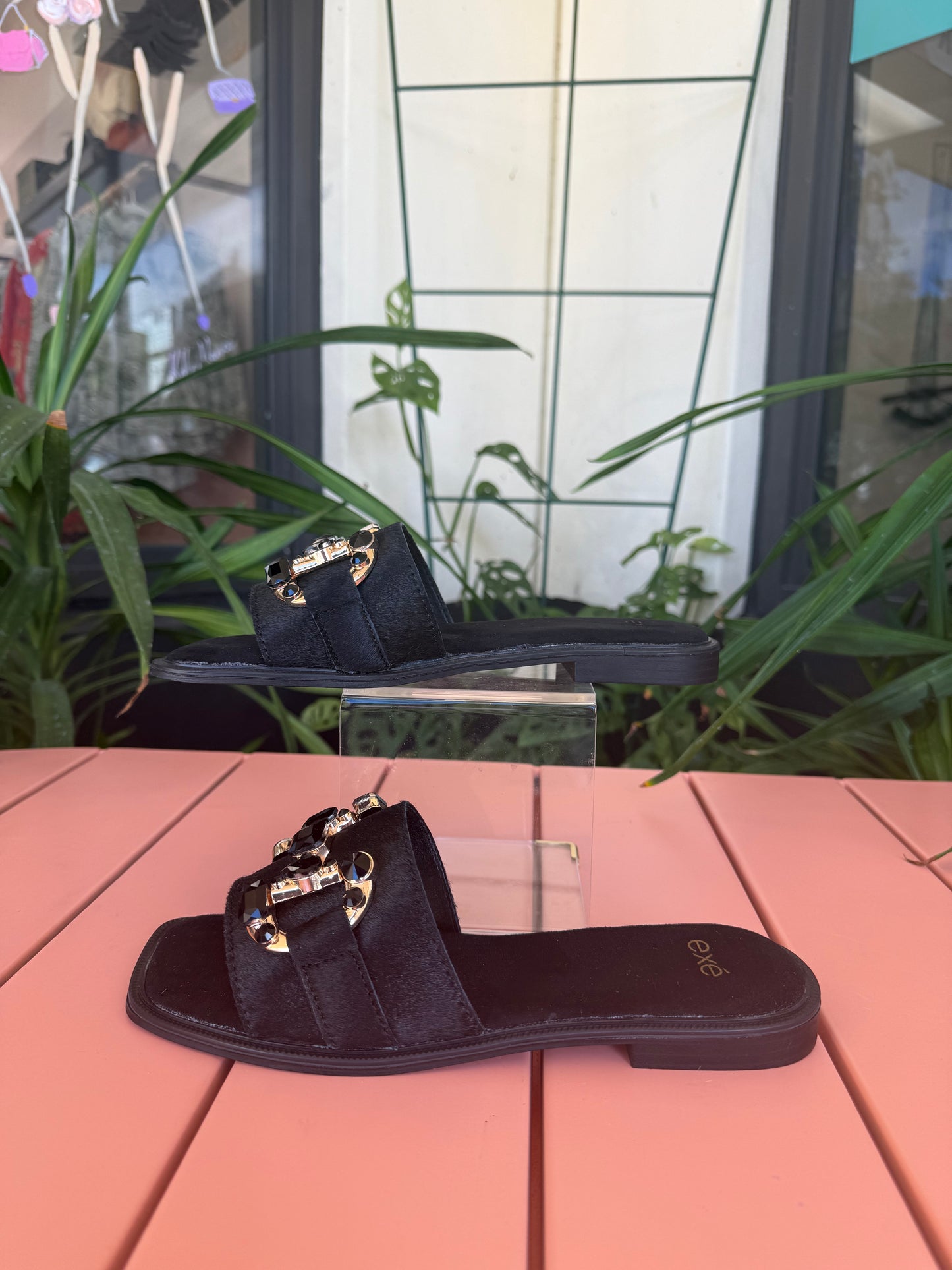 Barbara Black Pony Hair Flat Sandal - The Spark Boutique