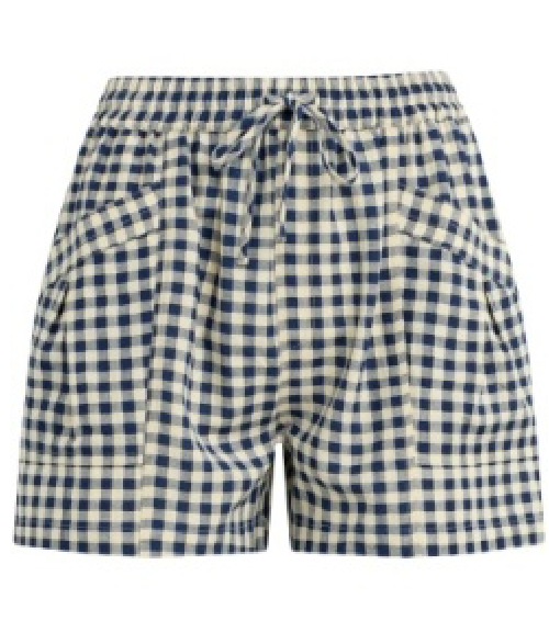 Blue and white checkered shorts on a white background