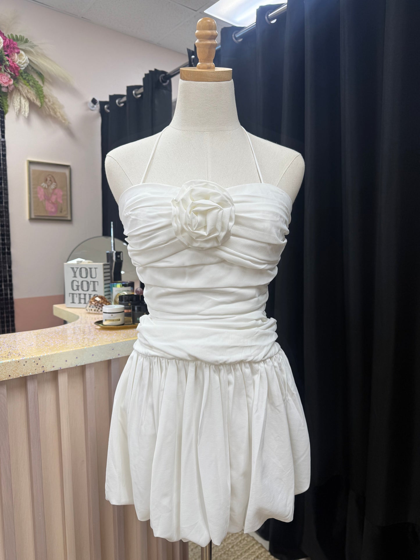 Melissa Mini Dress with Rose Applique Lucy Paris