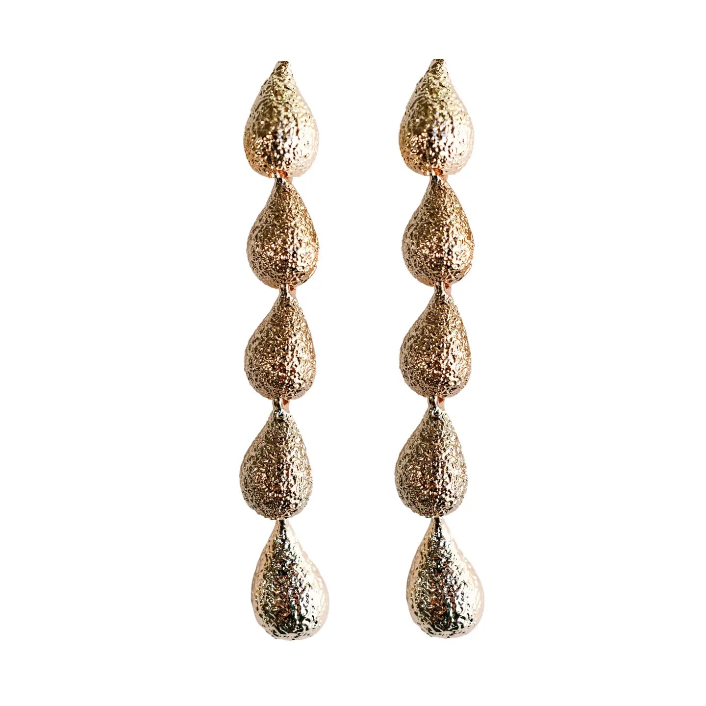 Gold Teardrop Cascade Statement Earrings