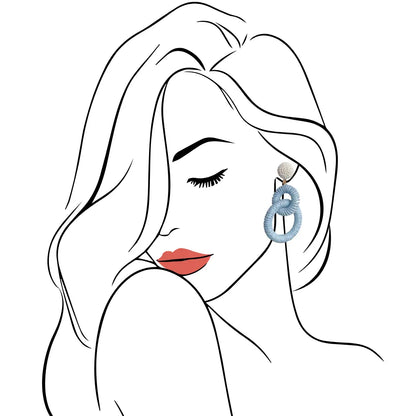 Line art of a woman wearing a unique earring on a white background