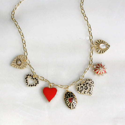 Cassandra Queen of Hearts Multi Charm Necklace - The Spark Boutique