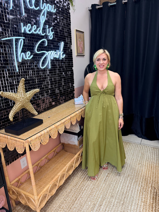 Holly Smocking V-neck Halter Dress - The Spark Boutique