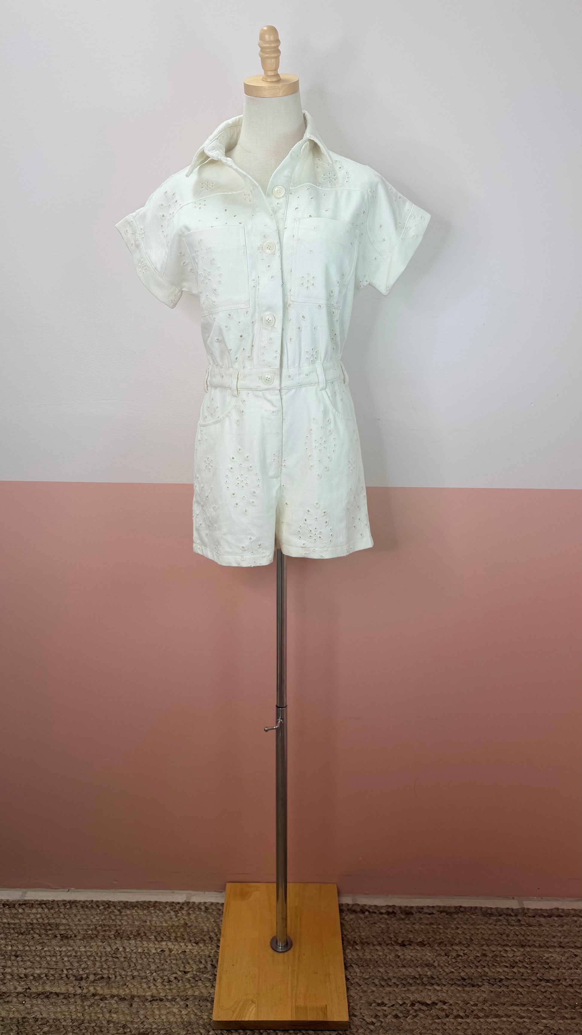 Angelique Ivory Eyelet Romper - The Spark Boutique . Angelique ivory eyelet romper with delicate cutout detailing