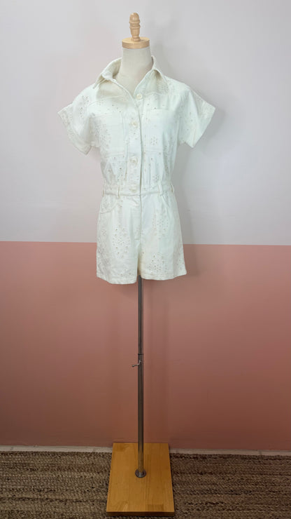 Angelique Ivory Eyelet Romper - The Spark Boutique . Angelique ivory eyelet romper with delicate cutout detailing