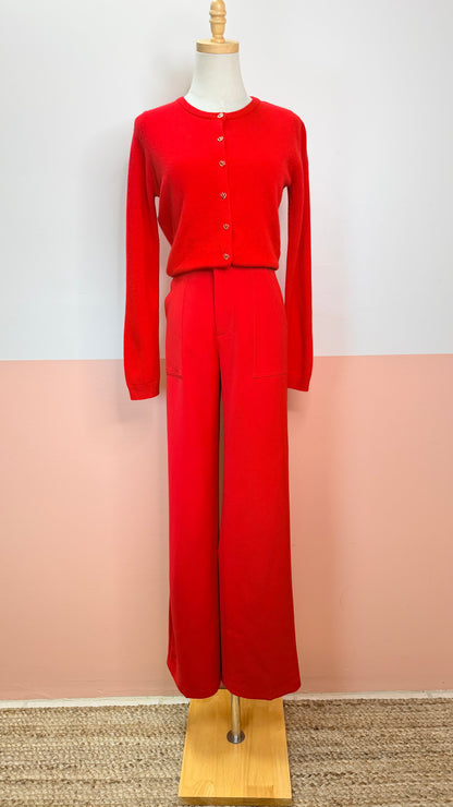 Cassie Heart Button Cardigan - The Spark Boutique Diara high-waisted ruby red wide leg pants with elegant drape