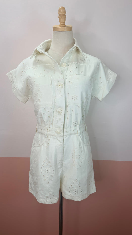 Angelique Ivory Eyelet Romper - The Spark Boutique. Angelique ivory eyelet romper with delicate cutout detailing