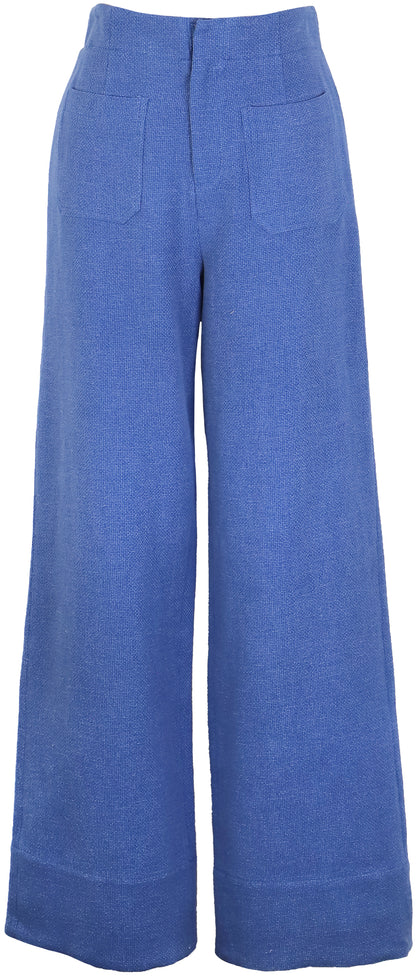Blue wide-leg pants on a white background