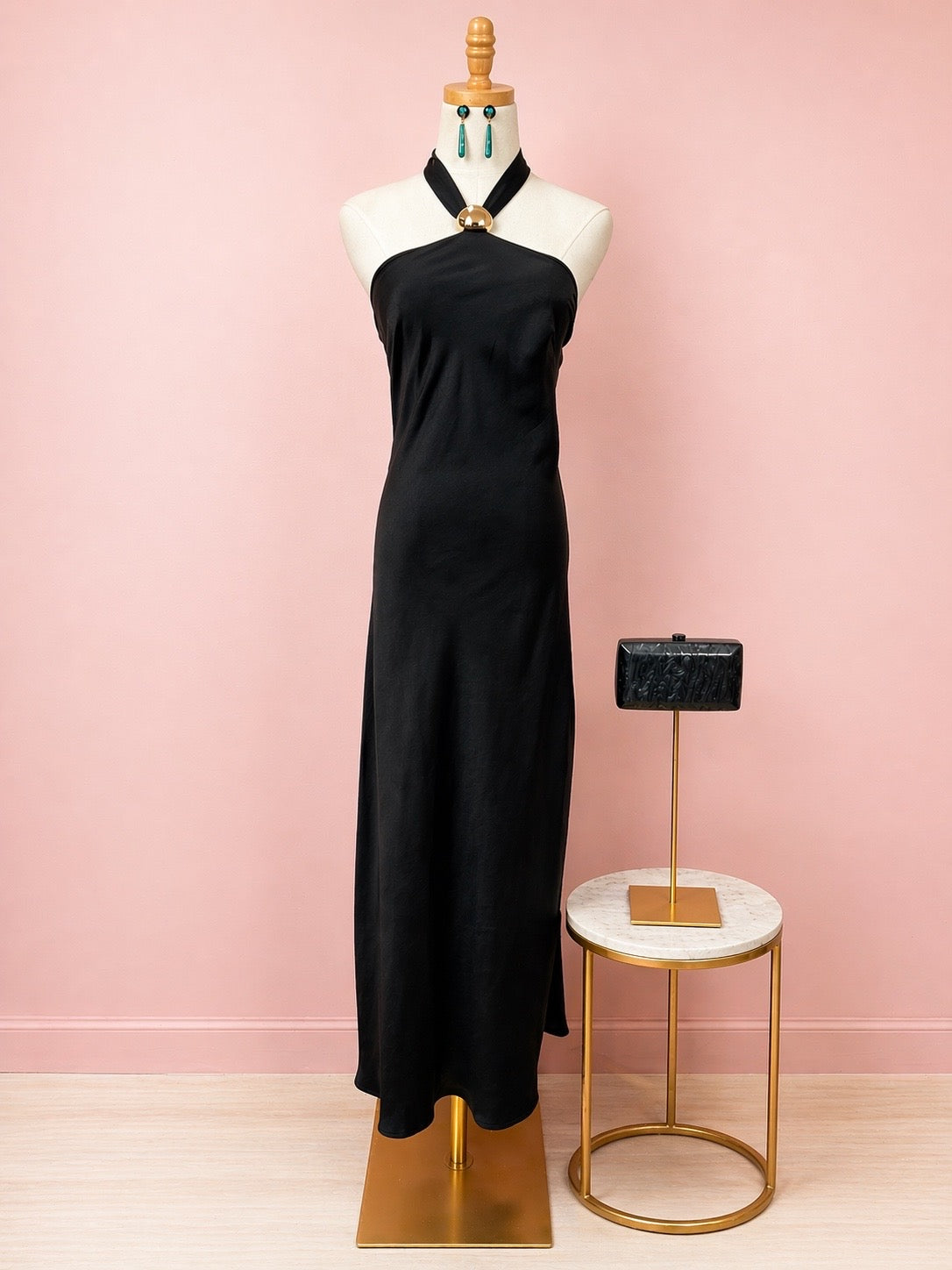 Golden Night Elegant Halter Maxi Dress - The Spark Boutique