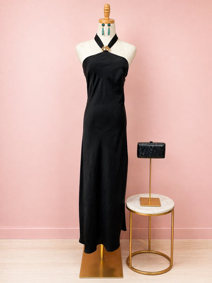 Golden Night Elegant Halter Maxi Dress - The Spark Boutique