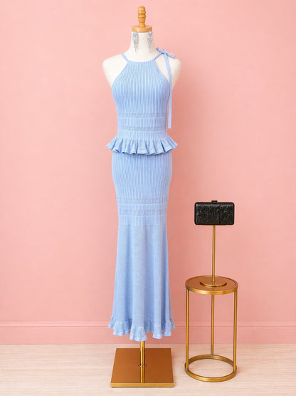 Something Baby Blue Knit Halter & Skirt Set - The Spark Boutique