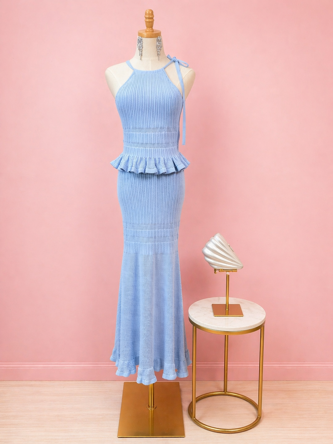 Something Baby Blue Knit Halter & Skirt Set - The Spark Boutique