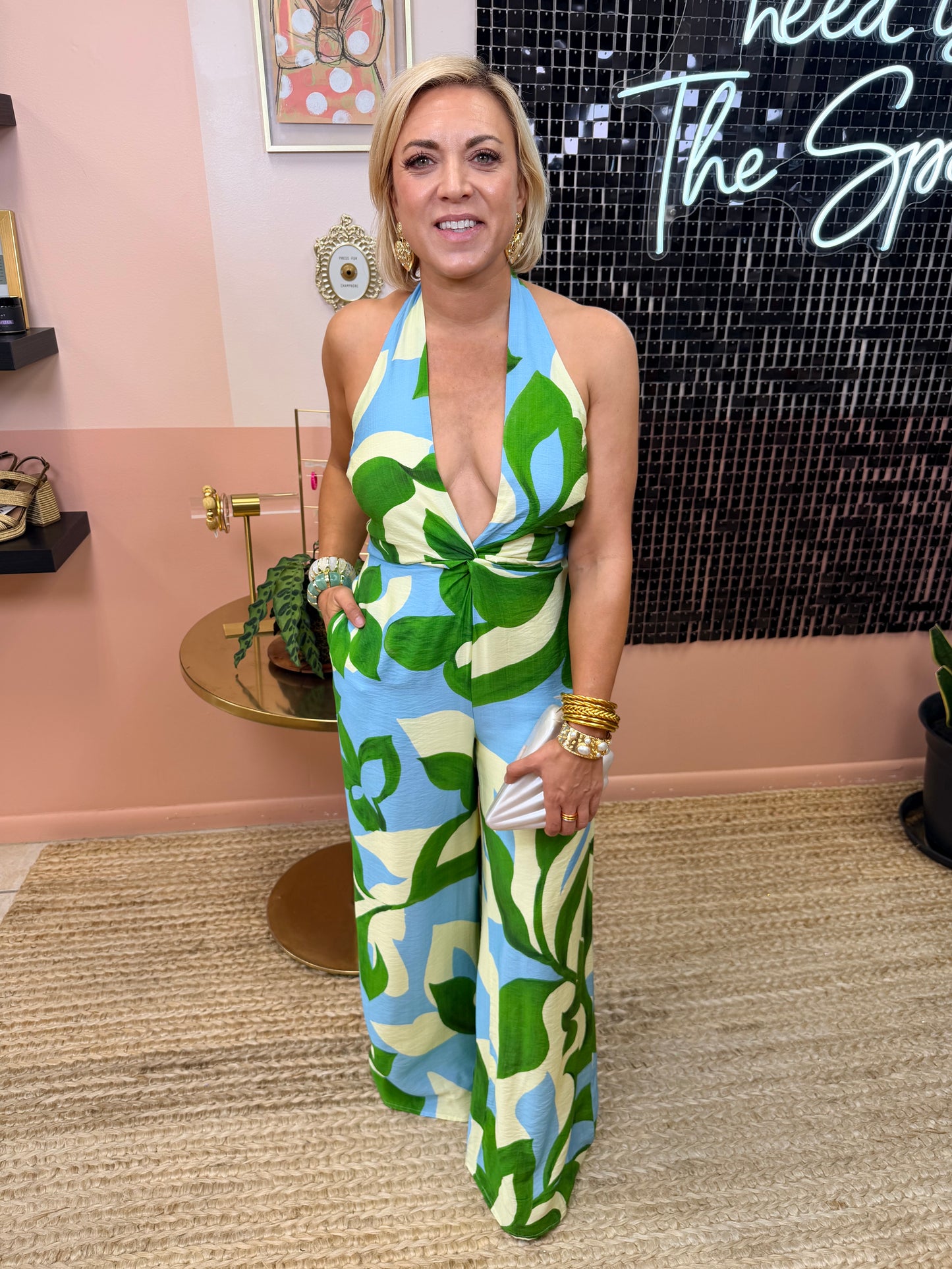 Palm Riviera Halter Jumpsuit - The Spark Boutique