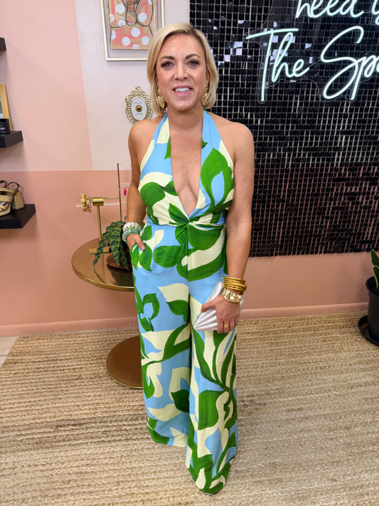 Palm Riviera Halter Jumpsuit - The Spark Boutique