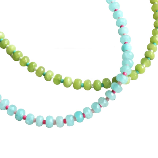 Isla Stone Candy Beaded Necklace - The Spark Boutique - Close up of the beads Close-up of hand-strung candy colored jade beads with gold clasp detail