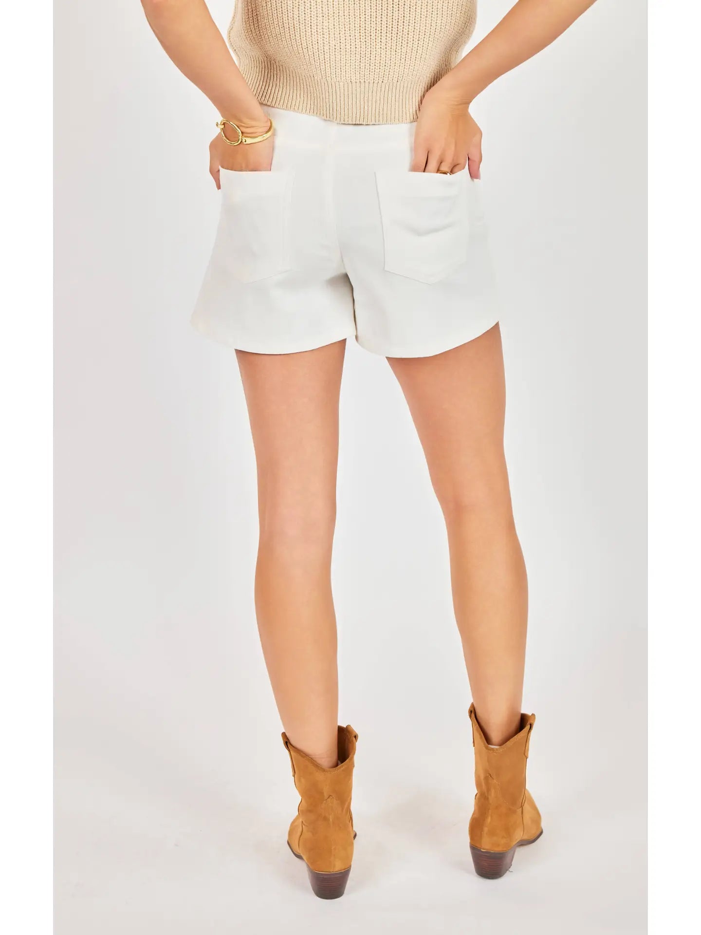 Jenny High-Waisted White Denim Shorts - side view showing high-waisted fit - West Palm Beach, Florida The Spark Boutique