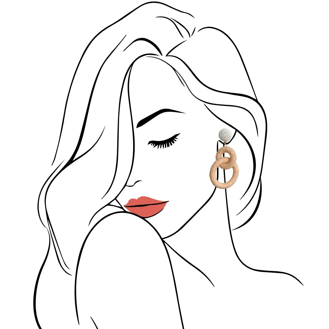 Line art of a woman wearing earrings on a white background