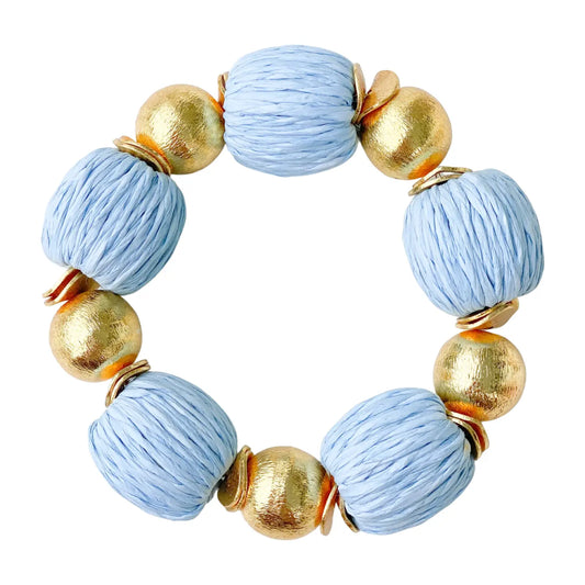 Brushed Gold Plated Copper Bead & Hand Wrapped Raffia Accent Bracelet - The Spark Boutique