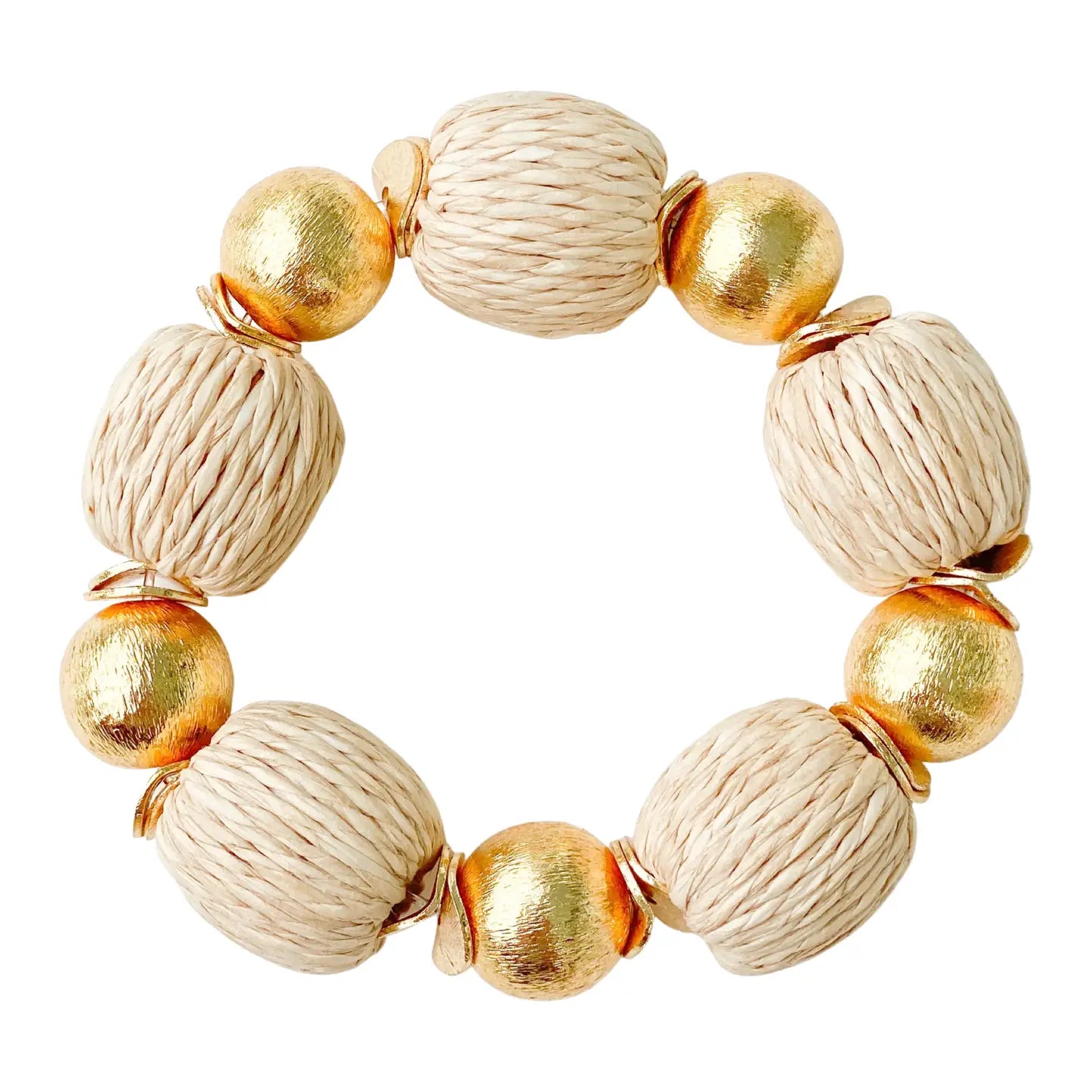 Brushed Gold Plated Copper Bead & Hand Wrapped Raffia Accent Bracelet - The Spark Boutique
